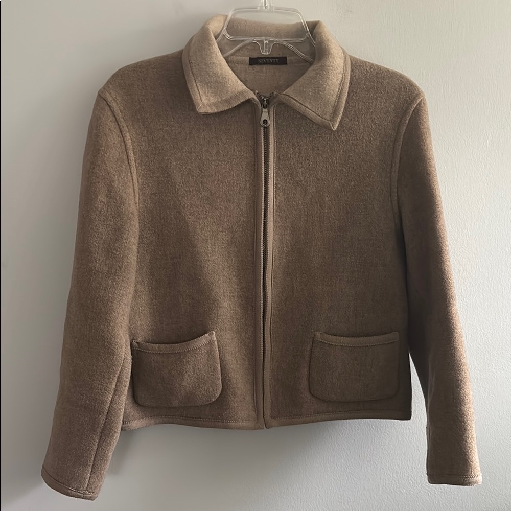 Vintage Seventy Venezia Italian wool blend zip collared jacket with ribbon trim